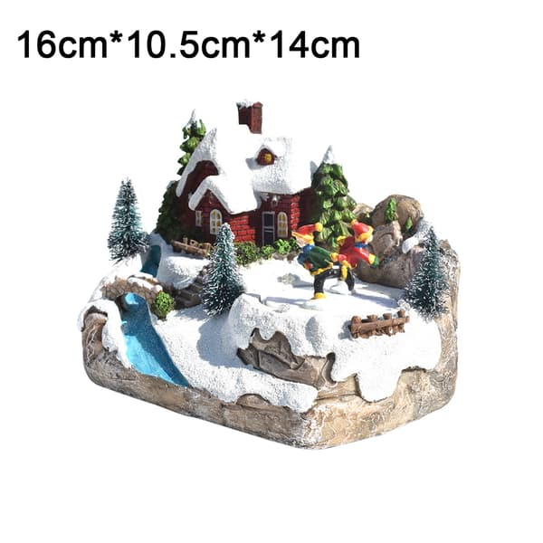 [RM]Julebyhus, LED-oplyst Vinterjuleby og Miniature Julefigurer A style ski
