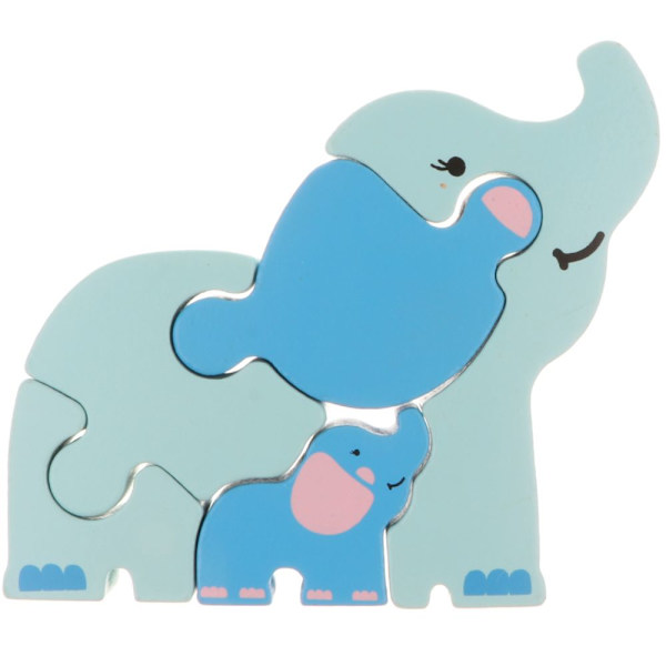 Tecknad Trä 3D Pussel Djurmodell Byggklossar Leksak Elefant