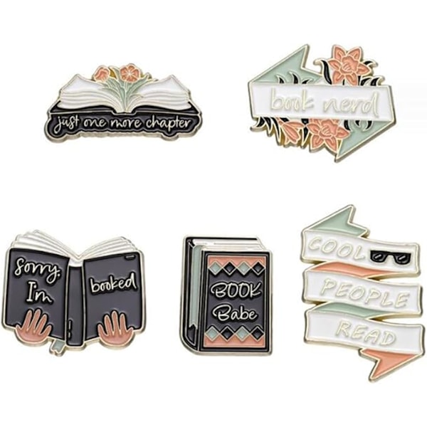 5 stk. Seje Folk Læsebånd Emalje Pins Kreativ Blomst Bog Babe Legering Broche Badge Søde Sjove Revers Smykker Tilbehør Gave til Børn Venner