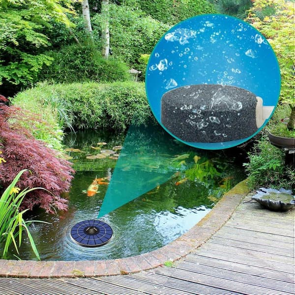 Solcellsdriven syrepump, solcellsdriven luftpump, syresatt akvarium, solcellsdriven dammluftare med luftbubbelsten och syreslang, plastmaterial, 18*18cm, svart och
