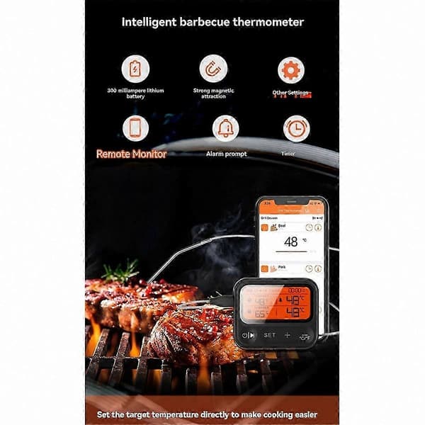 Trådløst Bluetooth Kødtermometer med Dobbelte Prober, App-kontrol til BBQ Grill Ovn