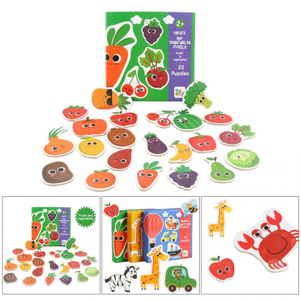 Matchande pussel för 2-4 åringar Trä Frukt Grönsaker Pedagogiska leksaker