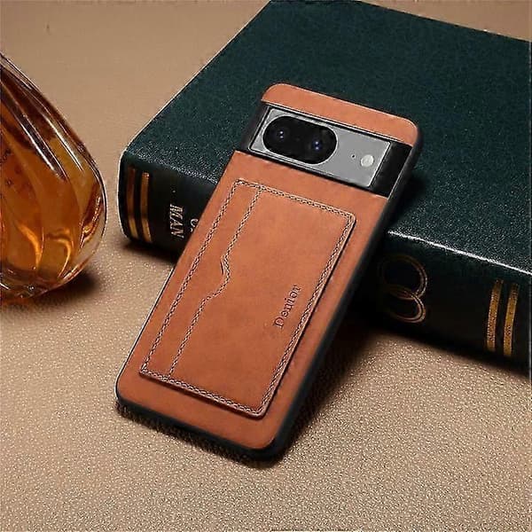 Retro nahkainen TPU PC -puhelinkotelo korttipidikkeellä Pixel 8:lle Brown