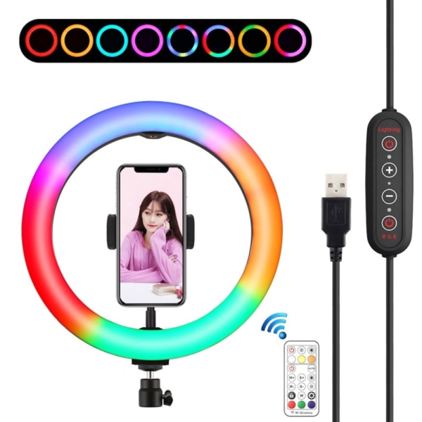 10.2'' 26cm LED Dimmbar Vlogging Video Ring Light med Telefonklämma