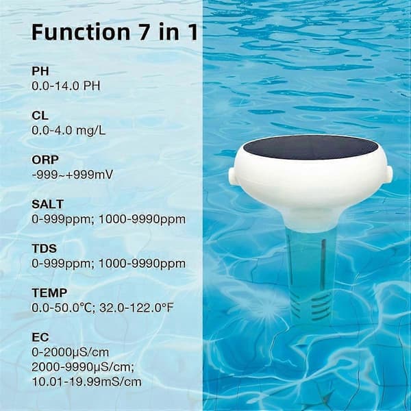 Solar Swimming Smart Klorinmåler til Swimmingpool Klor/PH/TDS/EC/ORP/Salinitet/TEMP Test
