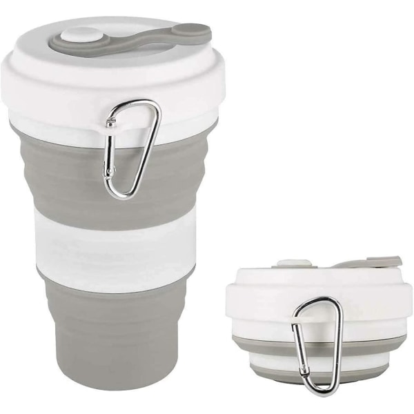 Hopfällbar kaffekopp - Silikonfällbar kopp/mugg Sportflaska med lock - Vikbar & bärbar & lätt resekopp för utomhuscampingvandring - L