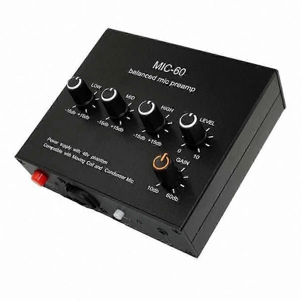 Professionel lydforstærker med 48V fantomstrøm og 6,5 mm indgang til dynamiske mikrofoner black 6.5mm cable