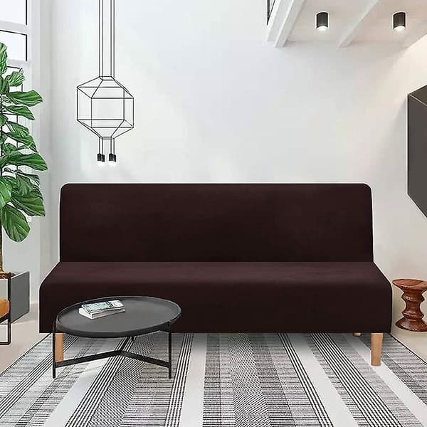 Armstödslöst bäddsofföverdrag i stretchig sammet, tjockt, mjukt och bekvämt överdrag för bäddsoffa/fällbar soffa (Brunt, tjock sammet)