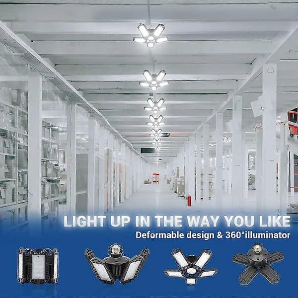 LED Garagelys 80W 8000LM E26/E27 LED Garageloftslampe 5+1 Deformerbare Paneler til Garage Værksted Lager Kælder