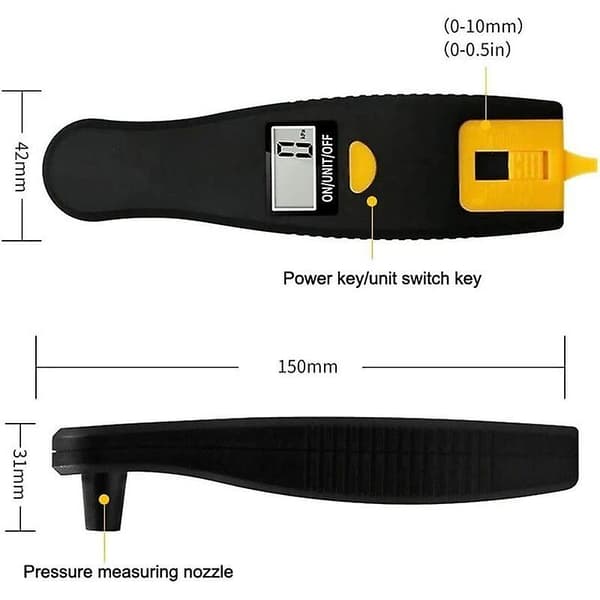 2-i-1 digital däcktrycksmätare, 100 PSI däcktrycksmätare och mönsterdjupsmätare med LCD-display