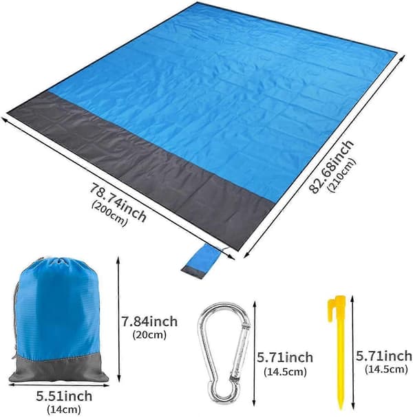 Strandtæppe, picnictæppe, sandfrit strandmåtte vandtæt letvægts 79 x 83 tommer foldbart bærbart lommetæppe overdimensioneret picnictæppe camping