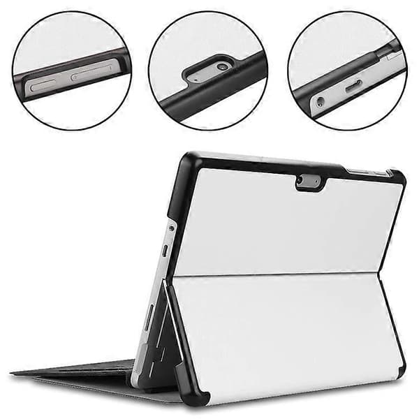 Kompatibel med Microsoft Surface Go 4 Taske Foldbart PU Læder Stativ Fuld Beskyttelsescover White
