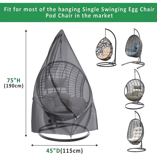 Uteplats Hängande ägg Cover Vattentätt Cover med dragkedja Utemöbler Skydd Cover
