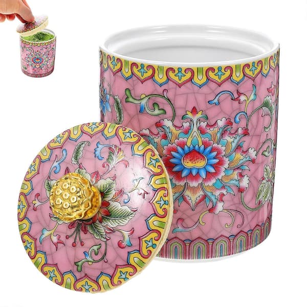 [RM]Rosa keramisk teboks for godterioppbevaring Vintage tekrukke