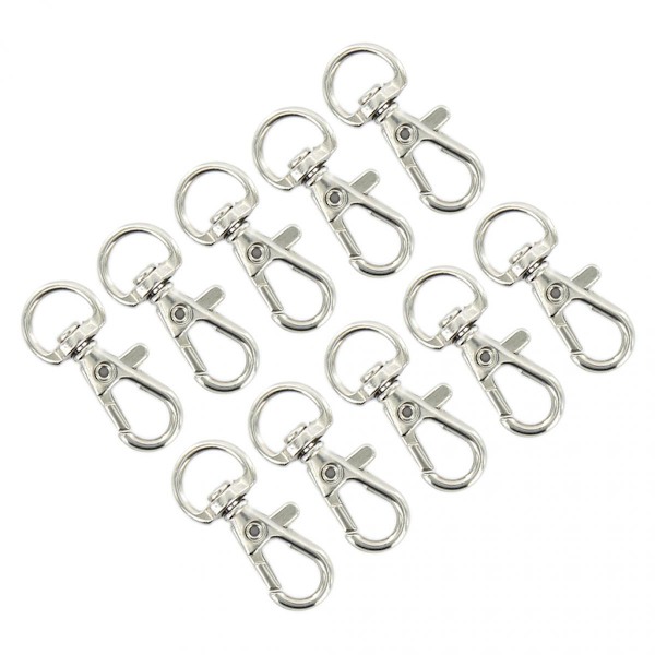 Phenovo 10st Vridbar Karbinhake Nyckelring Silverfärg 12mm x 30mm