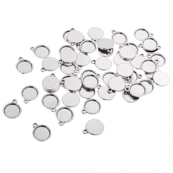 50 st Cabochon Bricka Legering Hängsmycke Inställningar för DIY Hantverk Smycken