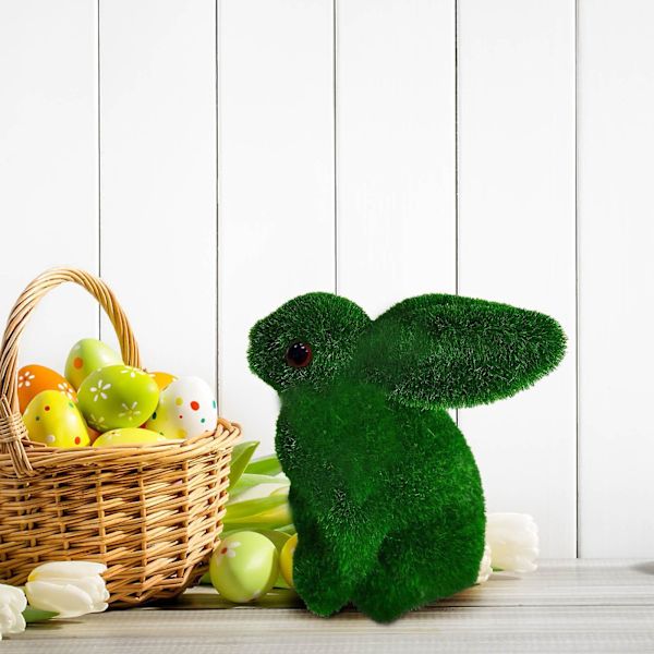 Gräs Kanin Påsk Luddig Flockad Kanin Miniatyrer Stående Moss Trädgård eierfarben ostern B