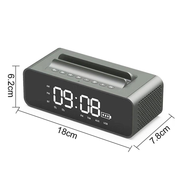 Hem Bluetooth Stereo Mobiltelefon Hållare Led Spegel Väckarklocka Dual Speaker Speaker Clock grey