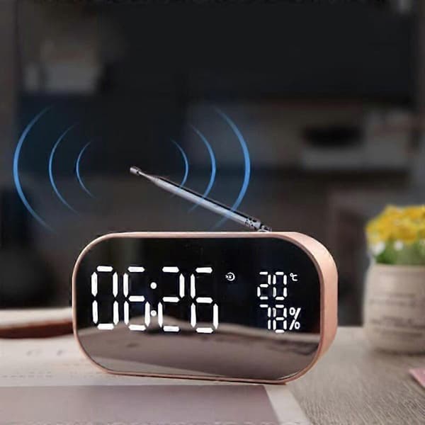 Bluetooth vekkerklokkeradio med FM-høyttaler, termometer og håndfri anropsfunksjon