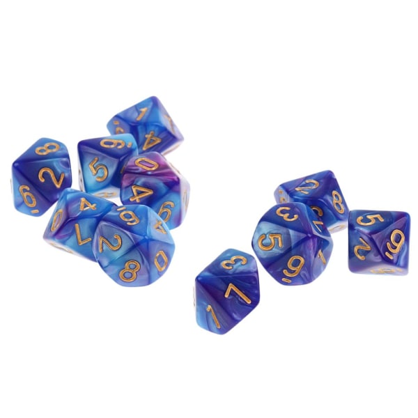 10 st 10-sidiga tärningar d10 polyedriska tärningar för bordsspel dungeons and dragons blå lila