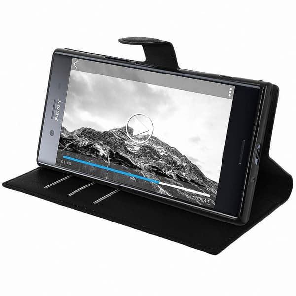 Smal Silikon Plånboksfodral för Xperia XZ Premium, Skyddande Flipfodral med Kortplatser Black