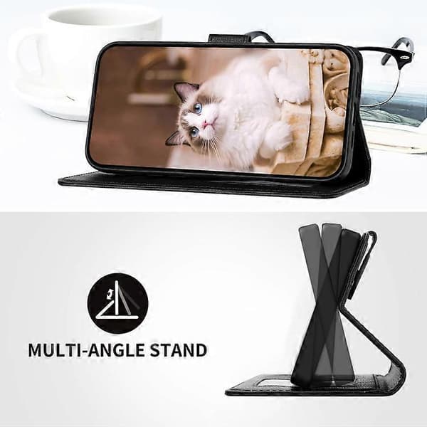 Till Samsung Galaxy S23 FE 5G Tecknade Katter Läderfodral Black