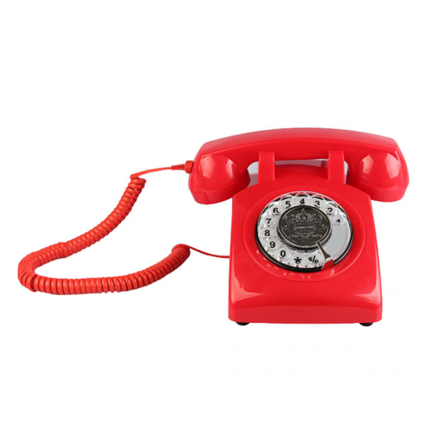 Retro Telefon med Roterande Nummerskiva och Röd Klocka