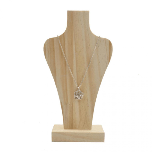 Omålad Naturlig Trä Mannekäng Byst För Halsband Smycken Display S-22.5cm