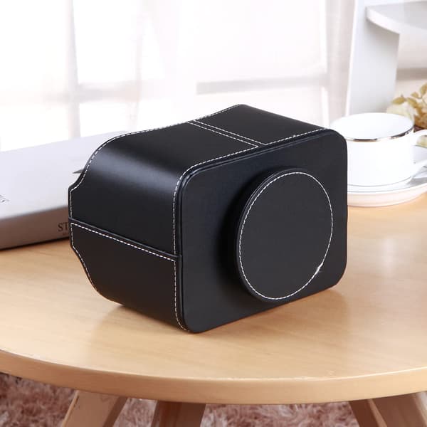 360° Rotating Remote Control Holder, PU Leather TV Remote Desktop Organizer with 5 Compartments for TV, DVD, Blu-Ray Remotes black