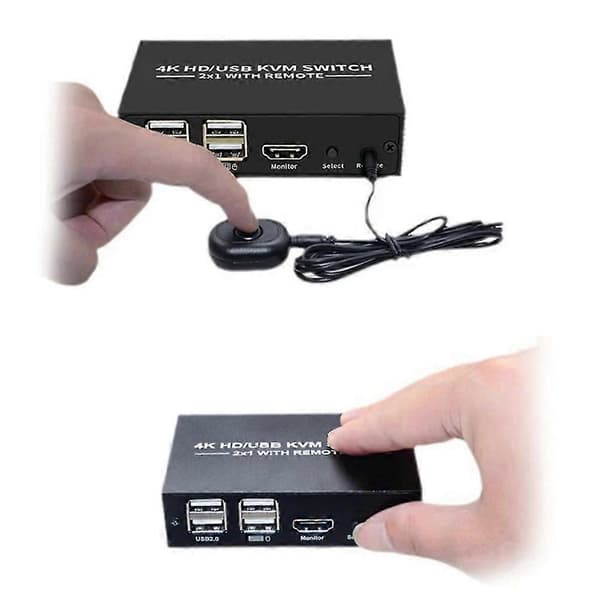 -Kompatibel KVM Switch 2X1 4K -Kompatibel USB Switch Selector 2 ind 1 ud med 4 Port USB Hub