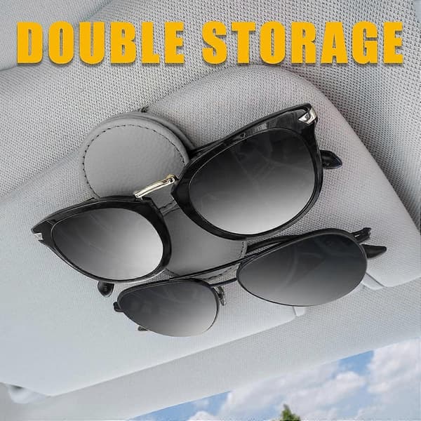 Solbrilleholder til bilvisir Læder Solbrilleclips Organizer Opgradering Ny Dobbelt Position Magnetisk Pasform Universal Bil