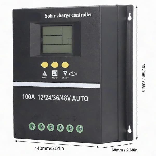 100A MPPT solcelleladeregulator med LCD-skjerm, doble USB-porter og automatisk spennings-ID for 12V til 48V batteri