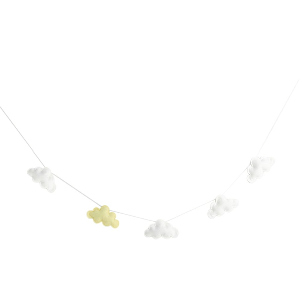 Hängande molngirlang för babyshower, vit och gul bröllopsfestdekor