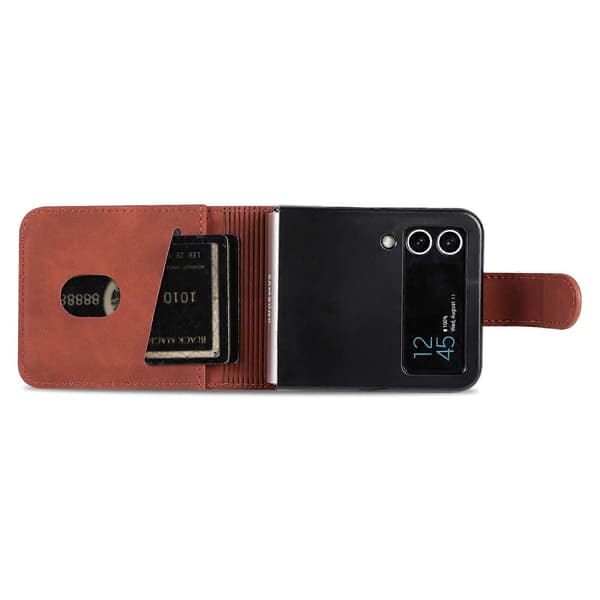 AZNS Skin Feel Kalvläder-texturerat Plånboksfodral Brown For Samsung Galaxy Z Flip3 5G