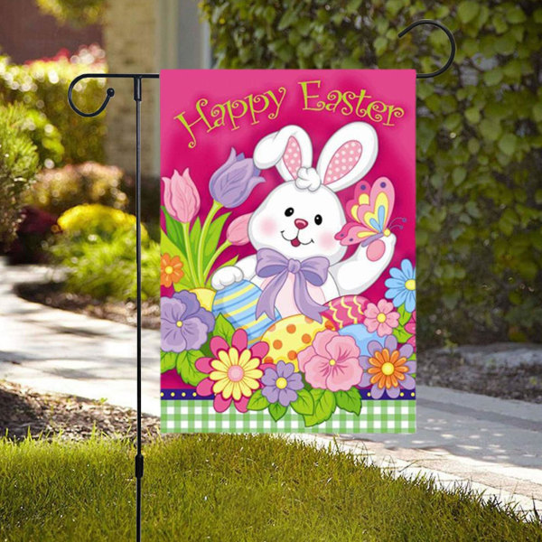 Affisch Påsk kanin ägg mönster heminredning rektangulär veranda hängande flagga för trädgård 4