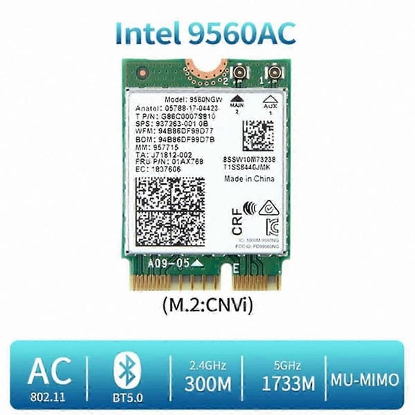 Intel 9560NGW WiFi-kort 1730 Mbps Bluetooth 5.0 Desktop Kit
