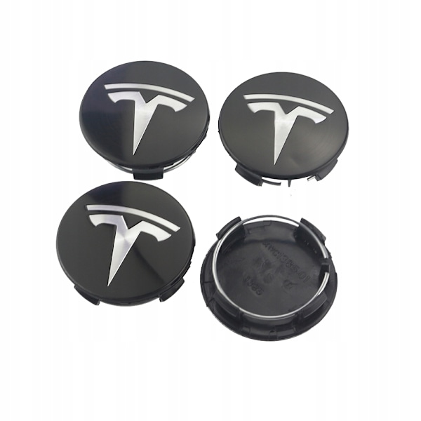 4-pak - Tesla Navkapsler / Hjulnav Emblem - Bil 77 77 Svart/silver