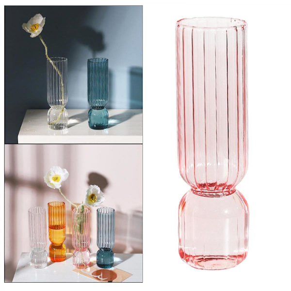 Modern Glasblomma Vas Hydroponisk Bordsdekoration Terrarium Växthållare Behållare Cylinder Rosa