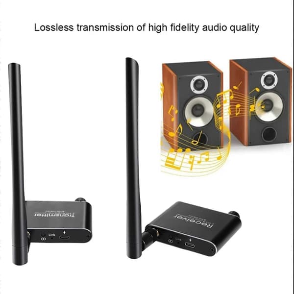 2X 50M 2.4G Wireless Audio Music Transmitter and Receiver with 3.5mm R/L RCA Wireless Audio Adapter Black
