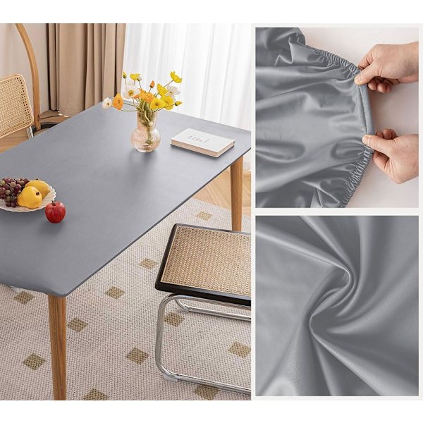 1 pc. rectangular tablecloth with elastic gray 90x150 cm, elastic rectangular tablecloth stain-free waterproof PVC tablecloth wipeable for kitchen garden travel