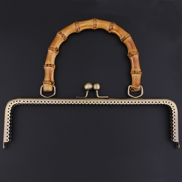 bambuhandtag metallram lås kysslås för handväska handväska brons 25cm
