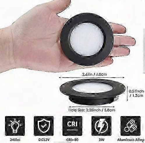 4 STK 12V LED Downlights Loft Indbyggede Spotlys Varm Hvid 3000K, Runde Pucklys 3W Tag Downlight til Autocamper Campingvogn