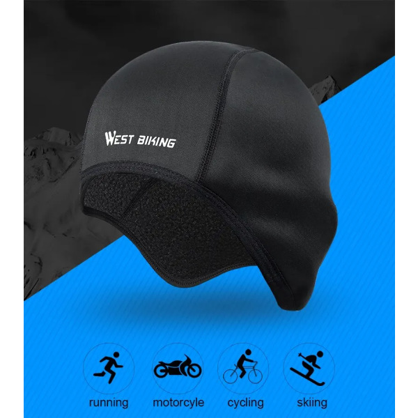 Vinter Cap Vindtät Thermal Skidhjälm Liner Löp Skidåkning Motorcykel Hatt black