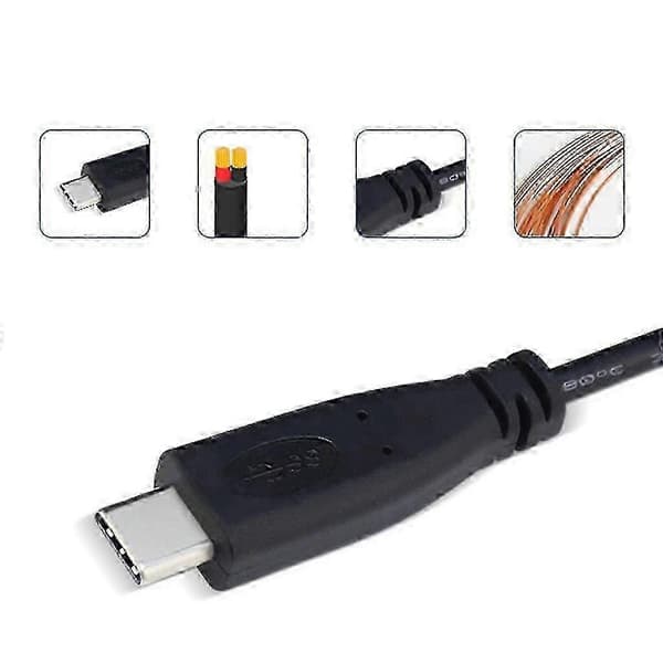 2-stifts USB C-strömkabel med 22AWG bar sladd som stöder 5V 3A snabbladdning 1m Elbow