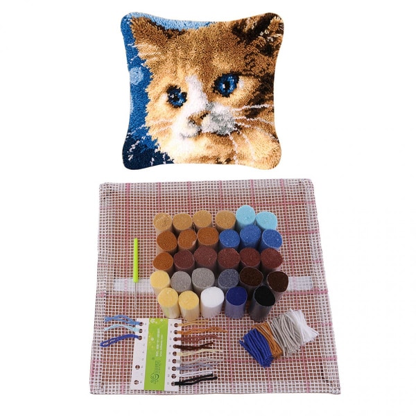 Latch hook-kit för DIY kuddfodral 43x43cm katt
