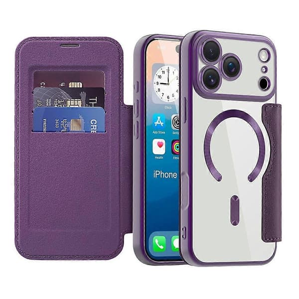 Kompatibelt deksel for iPhone 17 Pro Max, kompatibelt med MagSafe, rombemønstret PU-skinn DarkPurple