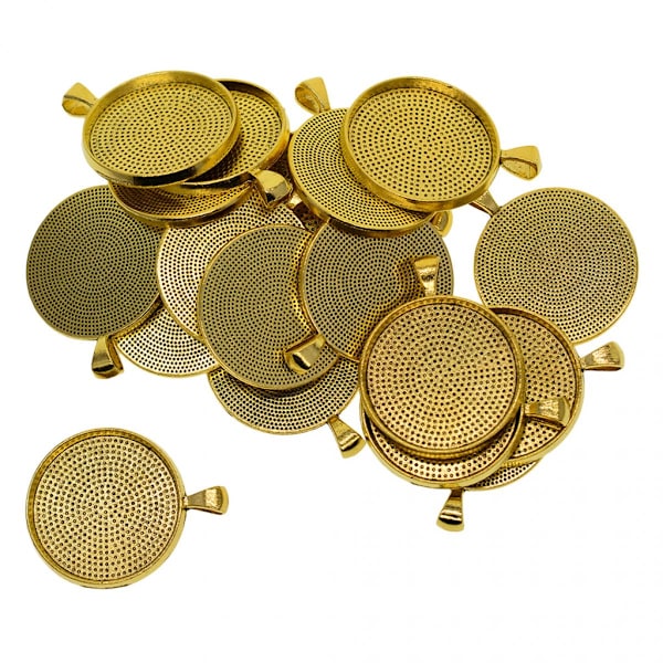 20x Tom Rund Hänge Cabochon Bas Inställning DIY Smyckesbricka 30mm Guld
