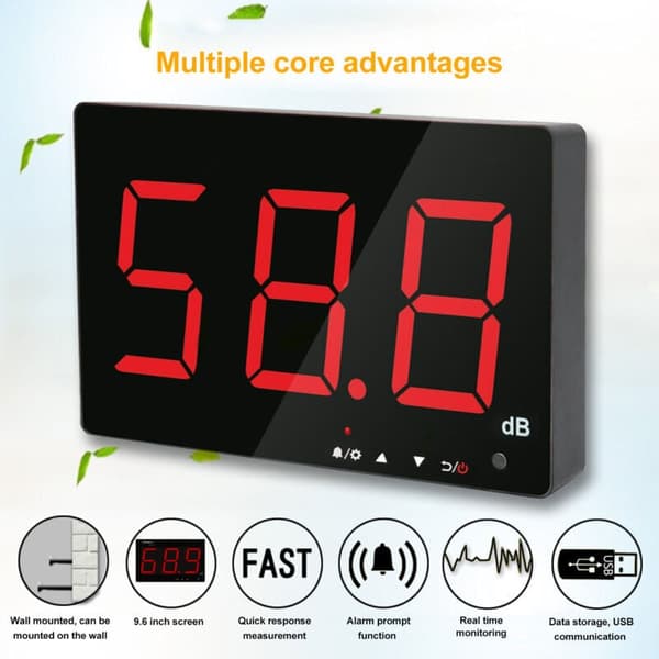 [RM]Wall Mounted Decibel Meter with 9.6-inch LCD Screen, 30-130dB Sound Level Meter for Office, Home, Office