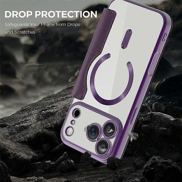 Kompatibelt deksel for iPhone 17 Pro Max, kompatibelt med MagSafe, rombemønstret PU-skinn DarkPurple