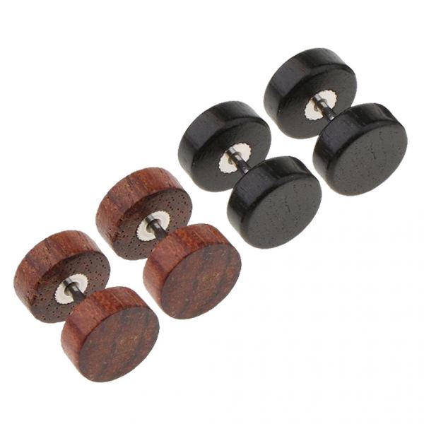 2 Par Illusion Gauge 1,2 mm Rostfritt Stål Trä Örhängen Färg2